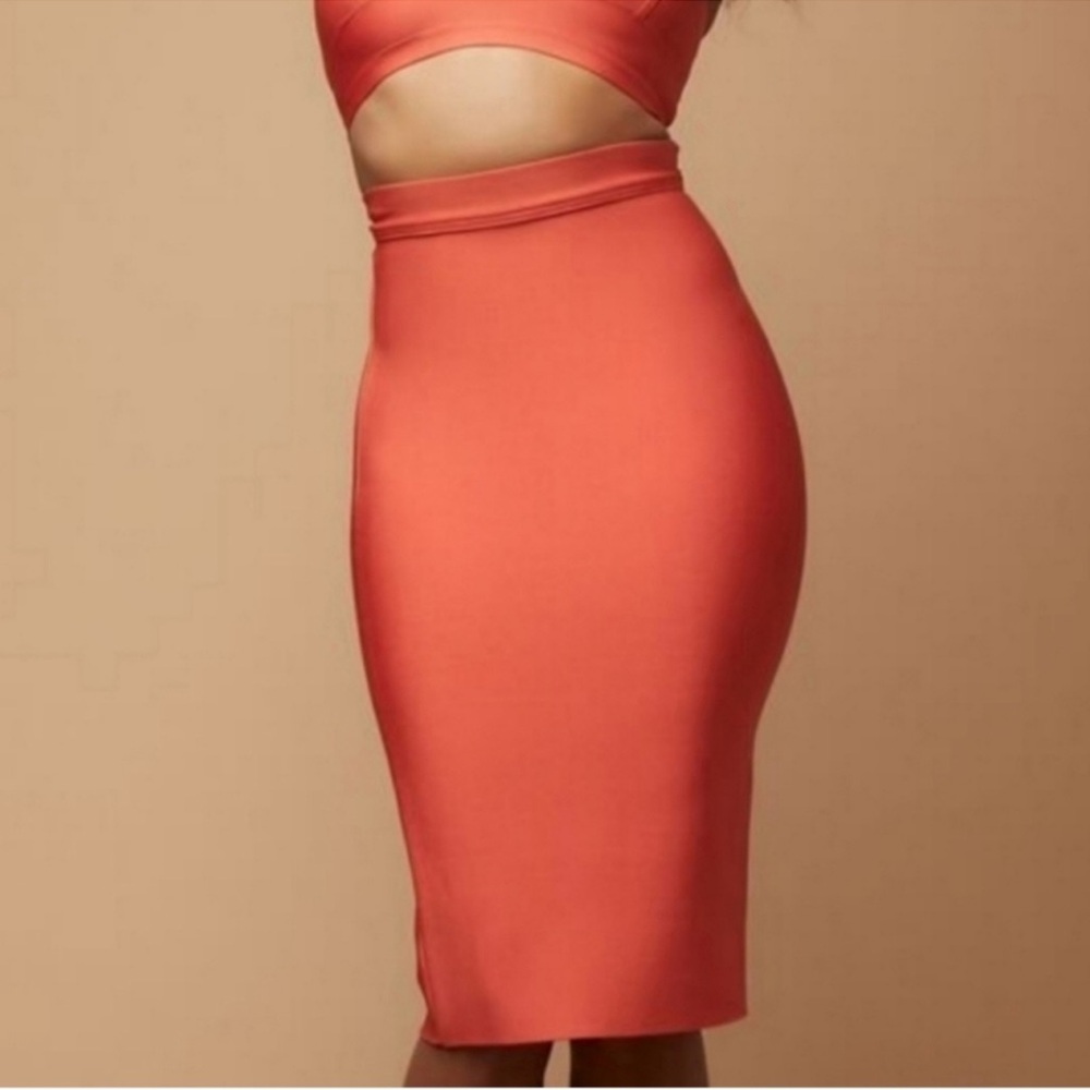 Herve Leger Bold Orange Midi Skirt